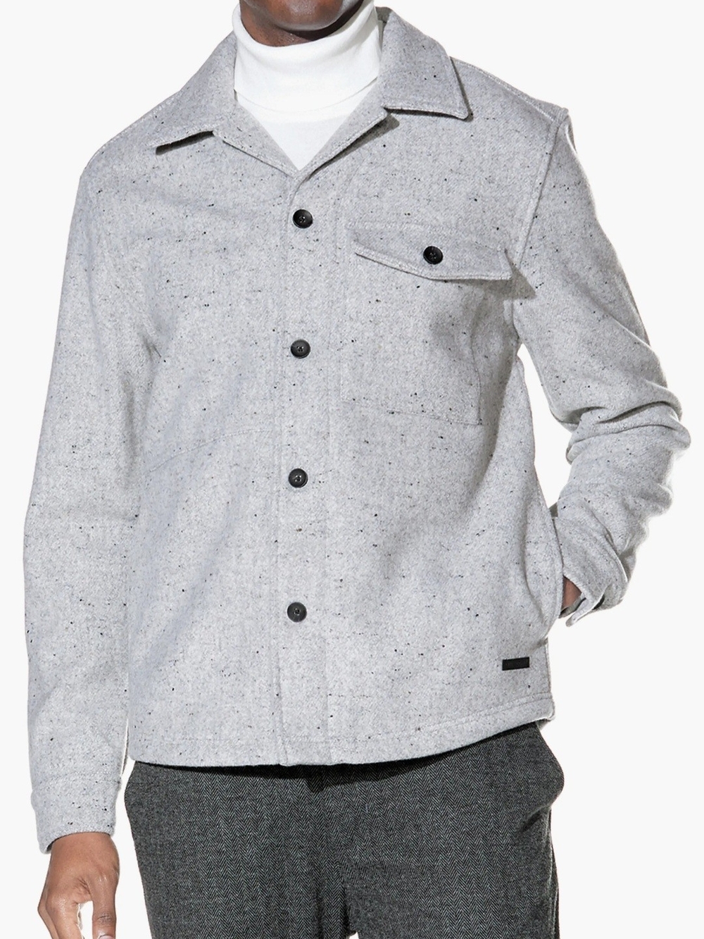 Men's Light Gray Button-Up Casual Shacket